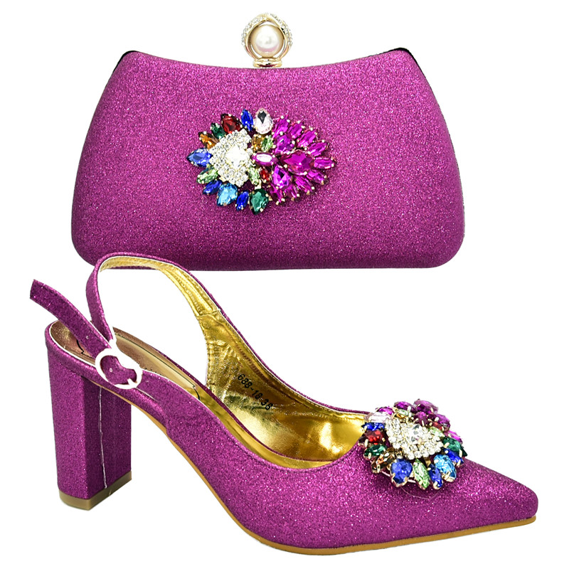 Ladies Italian Shoes and Bag Set Decorated with Rhinestone Italian Shoes and Bags Set Envio Gratis Matching Shoes and Bag Set: Fuchsia / 6.5