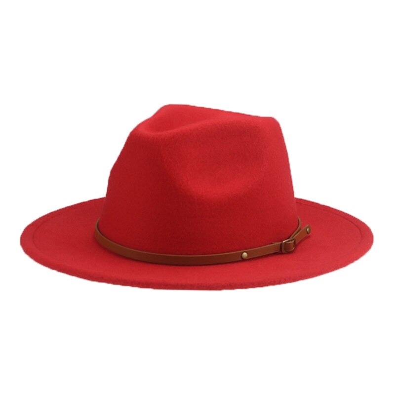 Hat Fedoras Women Winter Hats Felted Caps Hats for Men Solid Belt Casual Wedding Church Wide Brim Fedora Chapeau Femme Bonnet: red / 52-54cm(kids)