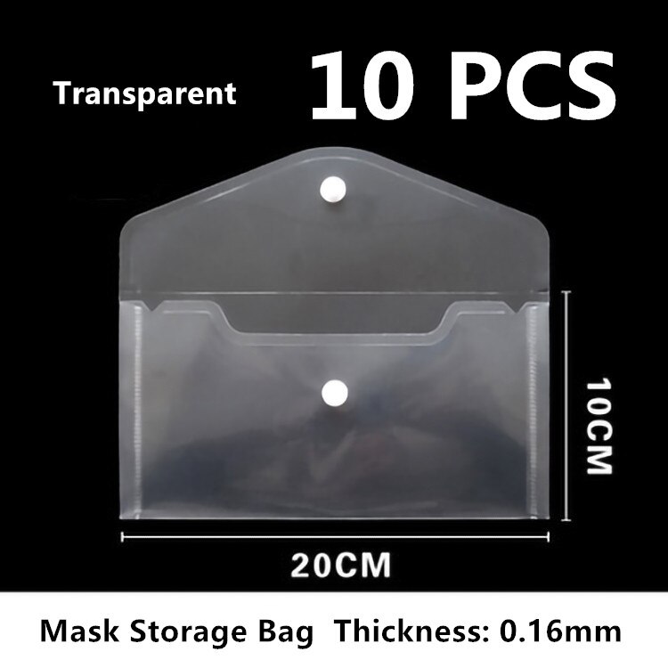 10 stk anti-støv maske opbevaring bærbar pvc maske clips engangs ansigtsmaske opbevaring kuffert beholder sammenfoldelig genbrugsmaske holder: 10 stk 01