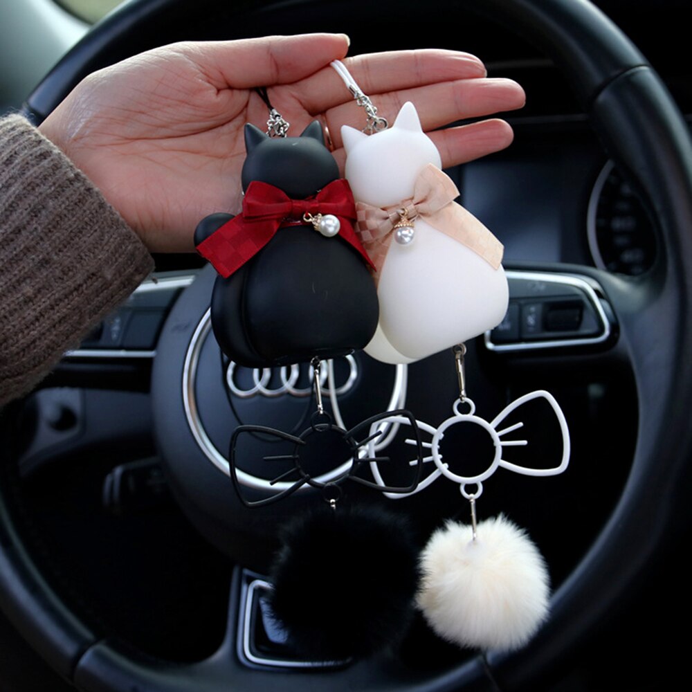 Bil hängande hänge söt tecknad rosett katt skugga dekor auto backspegel trim dekoration tillbehör trim prydnad