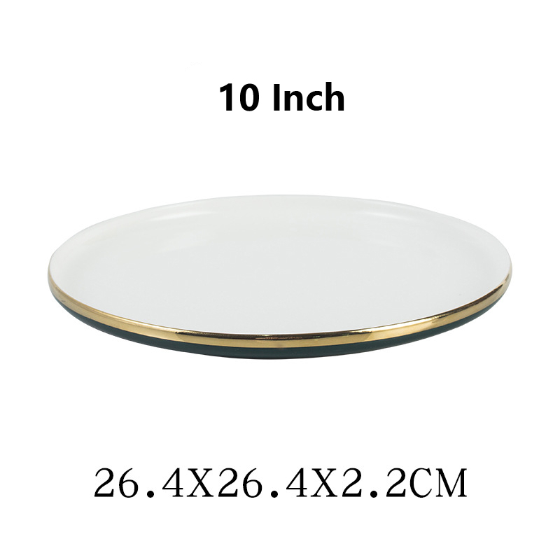 Nordic Stijl Groene Keramische Goud Inlay Diner Plaat Steak Food Lade Servies Rijke Soepkom Fruit Dessert Servies Set: 10Inch Shallow Plate