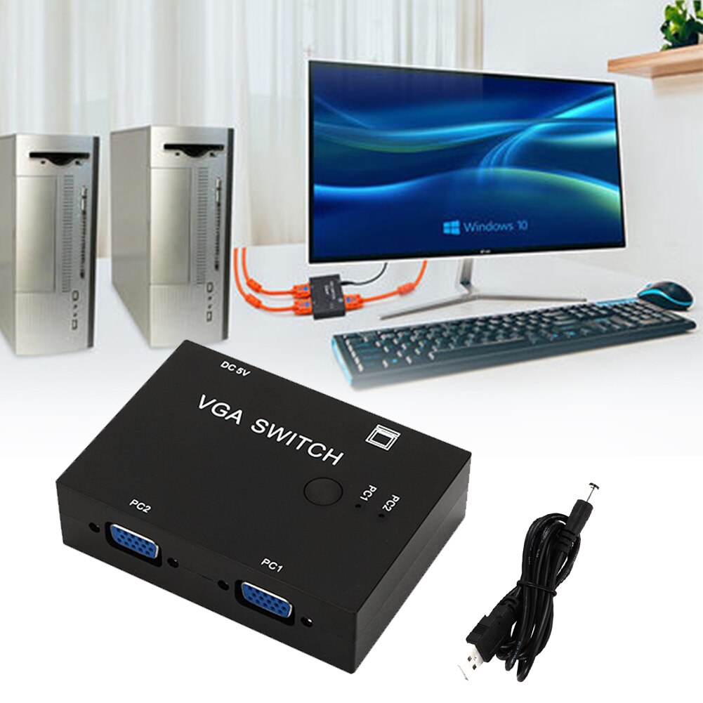 2 port tilbehør metal lcd tv manuel splitter med kabel vga switch kvm video deleboks sort bredskærm til pc skærm