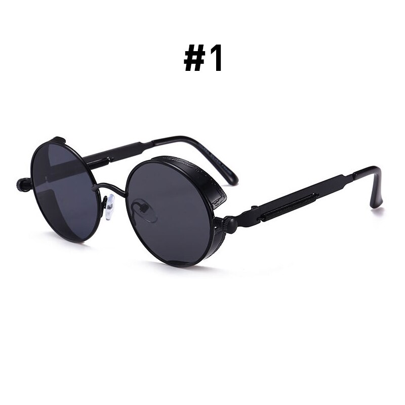 VIVIBEE Vintage Steampunk Red Sunglasses Men Round Punk Alloy Metal Retro Sun Glasses Women Goggles Gothic Style Shades