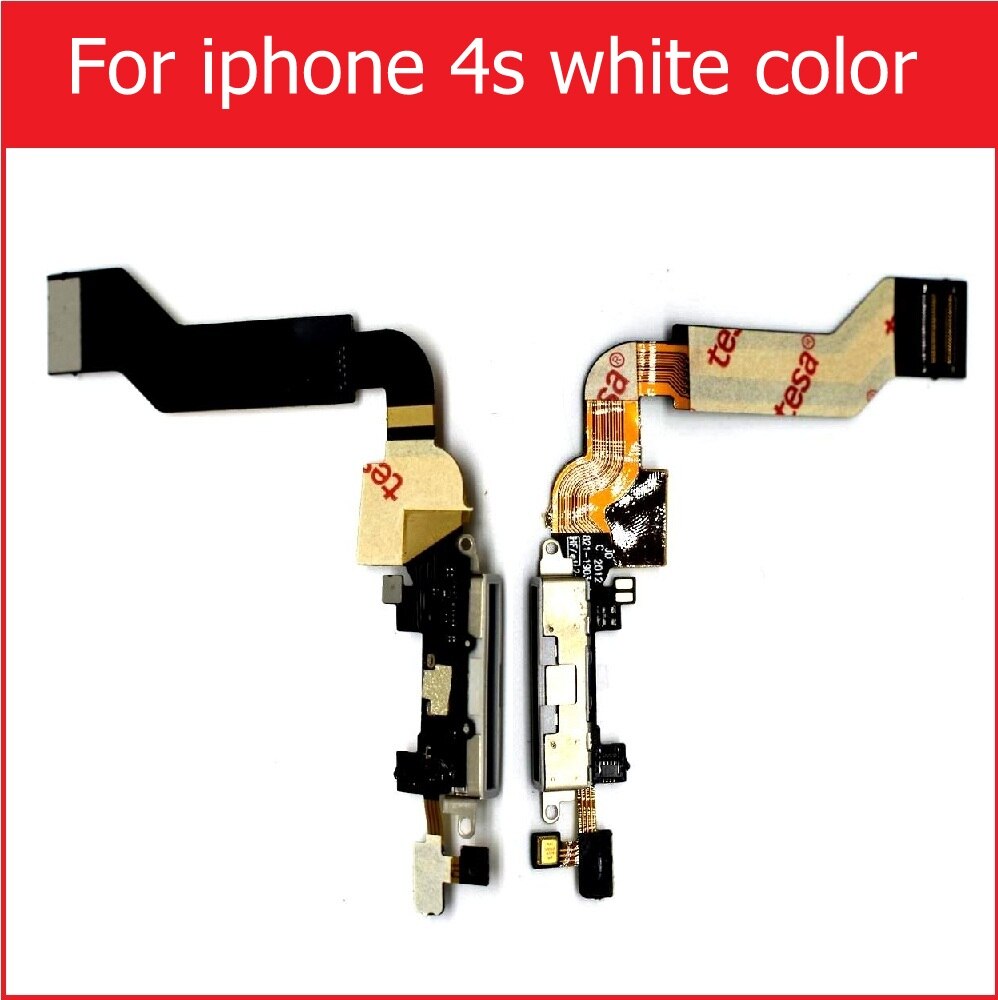 Usb dock oplader flex kabel til iphone 4 4s 5 5s 5c se opladning hovedtelefon audio jack port stik med mikrofon flex kabel bånd: Til  i4s hvide