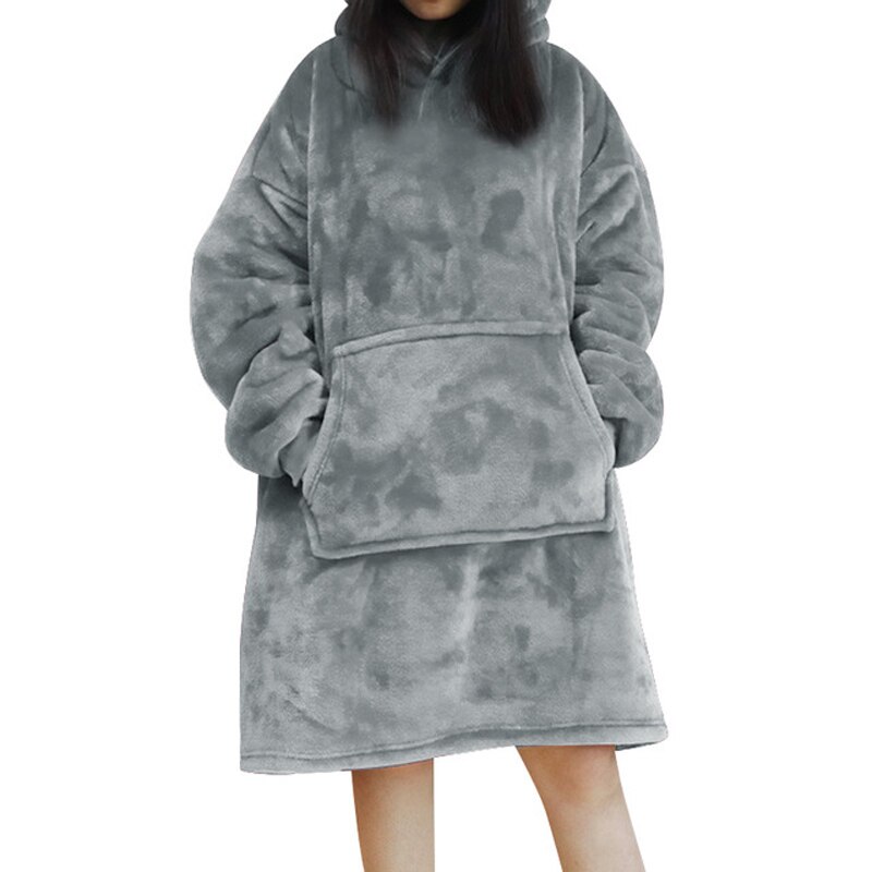 Robe Thick Warm Sleepwear Blanket with Sleeves Warm Hoodies Sweatshirts Giant TV Blanket Women Hoody Robe Casaco Feminino: gray