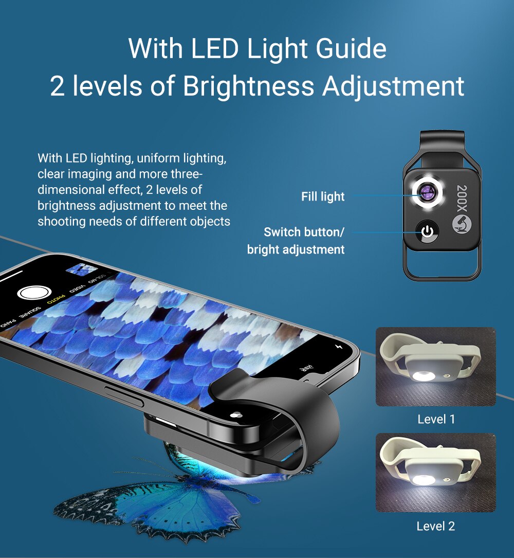 200X Cpl Microscoop Lens Mobiele Telefoon Macro Lens Hoge Vergroting Led Mini Draagbare Lens Voor Iphone Alle Smartphone