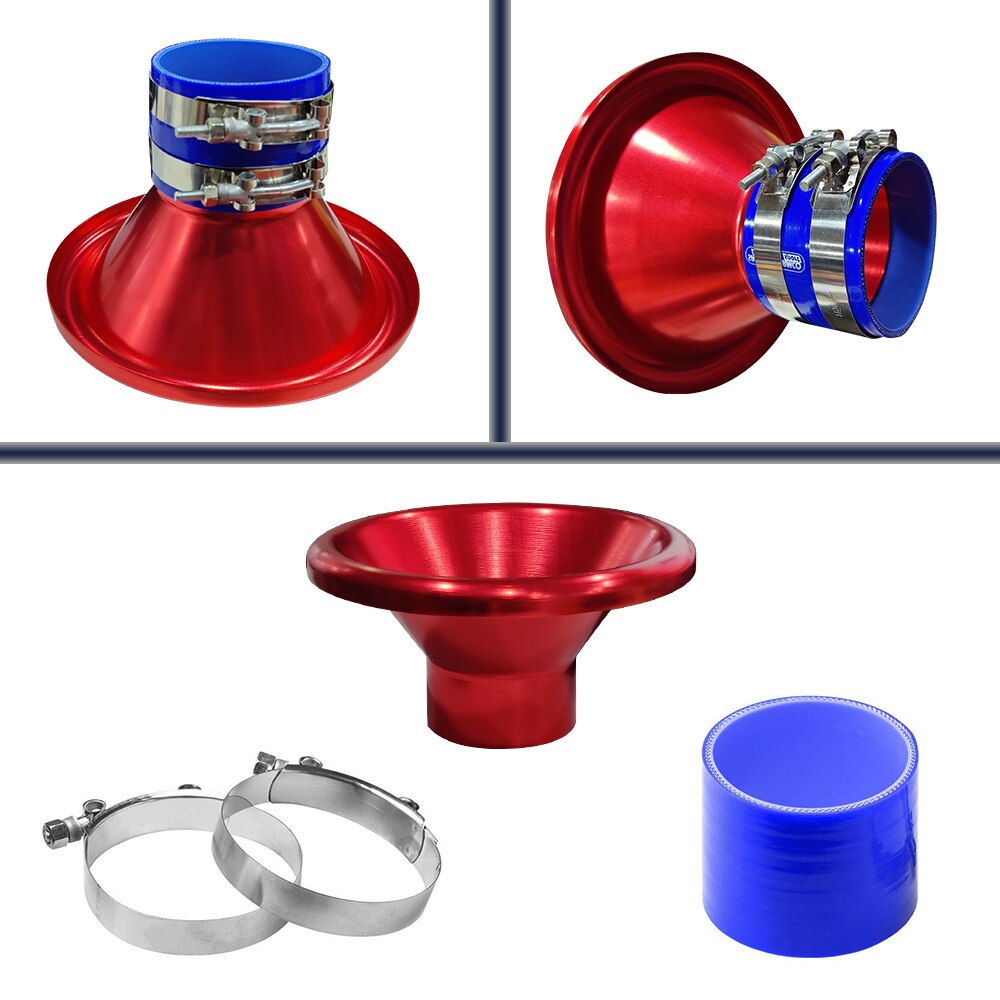 4 "Auto Bellmouth Velocity Stack Adapter Air Intake Turbo Hoorn Zilver Blauw Rood Zwart Tone Air Intake Turbo Hoorn met 4Inch Slang: Rood