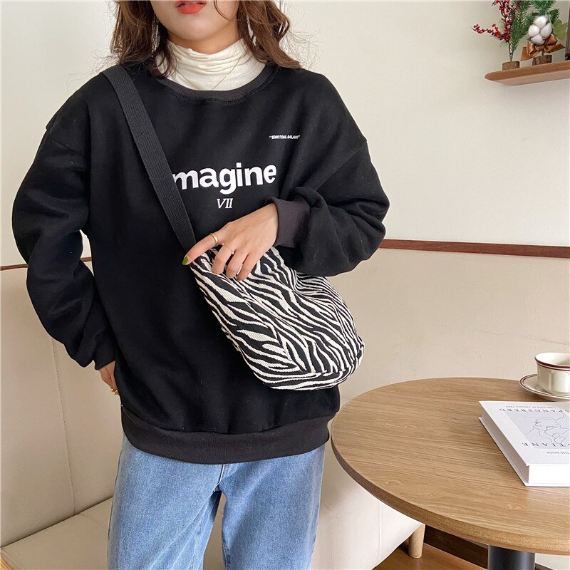 Vrouwen Crossbody Tas Zebra Patroon Schouder Handtas Grote Sling Zakken Vrouwelijke Mode Enkele Schouder Handtassen Zwart Wit Tote