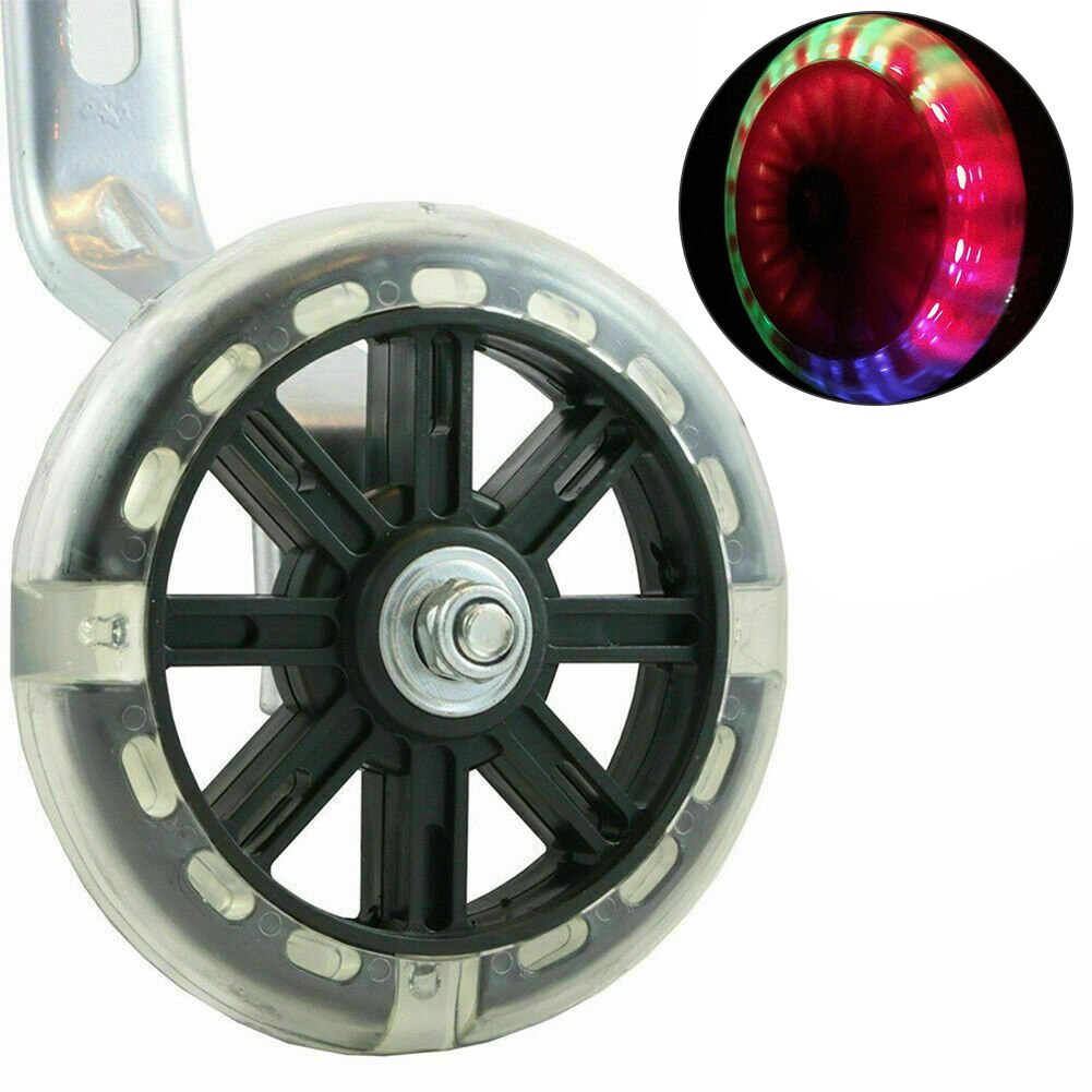Ruedas auxiliares de entrenamiento para bicicleta, accesorios silenciosos para niños, luz LED multicolor de equilibrio, seguro, fácil de instalar al aire libre, 1 par