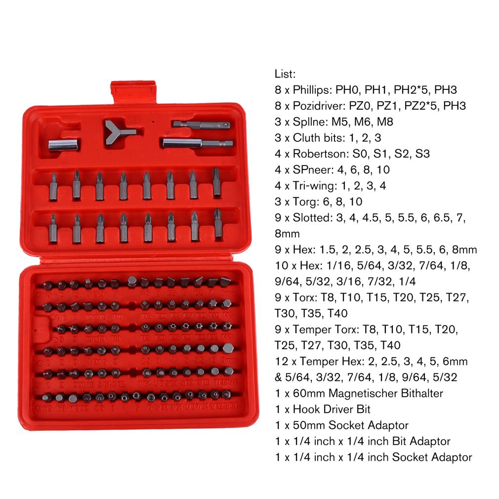 100pcs Chrome Security Bit Tool Set Torx Hex Drill Star Spanner Screw Driver Tri-wing Spanner Hex Fasteners Screwdriver Bit