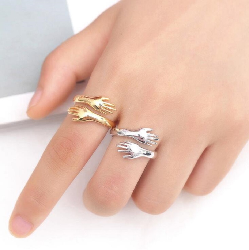 Omhelzing Vrede Ring Voor Verstelbare Knuffelen Hand Ringen Zilver Kleur Sieraden Persoonlijkheid Open Ring Voor Vrouwen Mannen Mode
