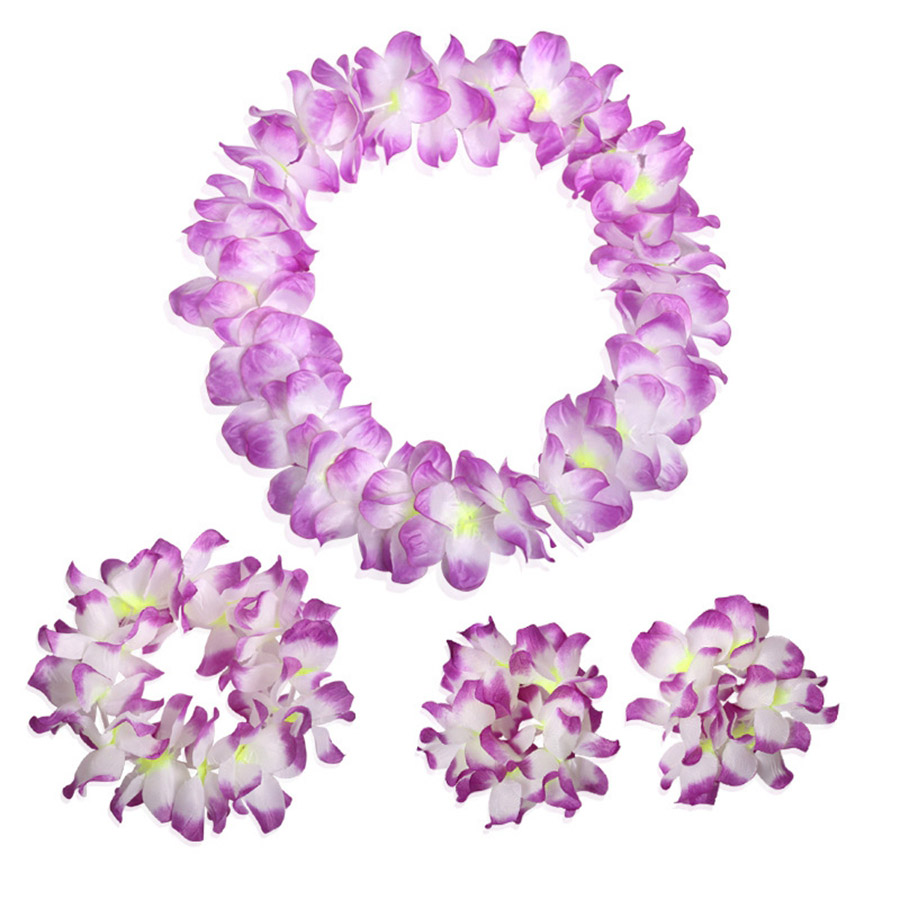 4 stk/sett sommer hawaii blomsterkjede hawaii blomst pannebånd armbånd leis hawaii kranser strandfest dekorasjon