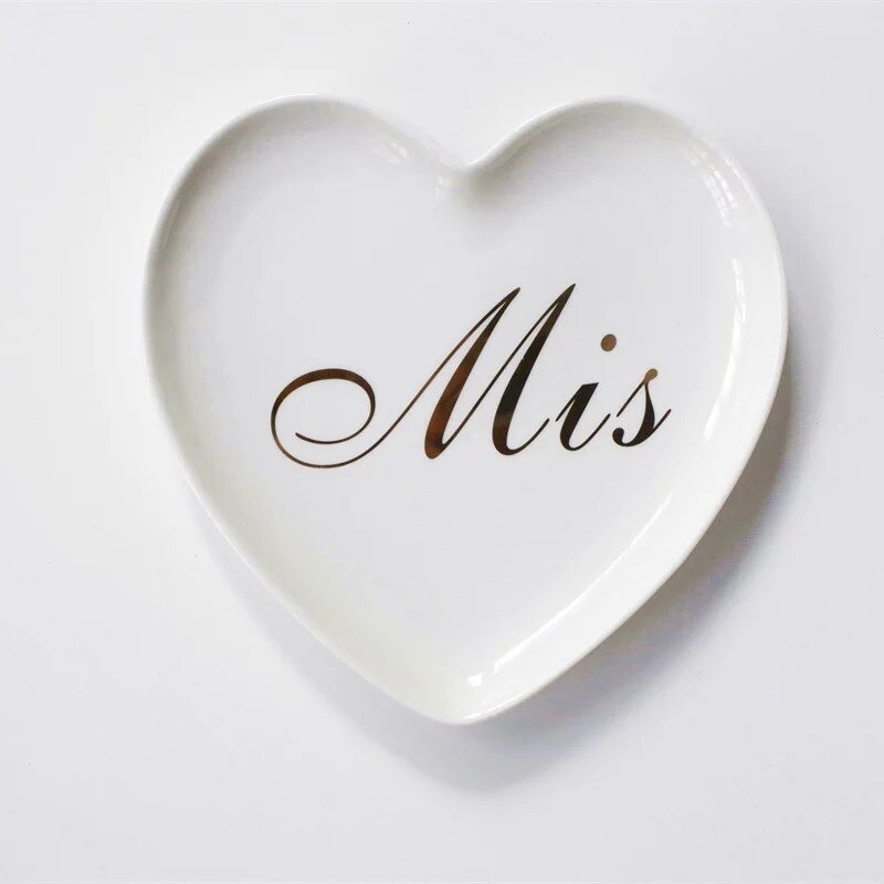 1PCS Ceramic Heart-shaped plates ice cream bowls Decoration Crafts Snack candy Fruit storage tray Jewelry dish wedding: F