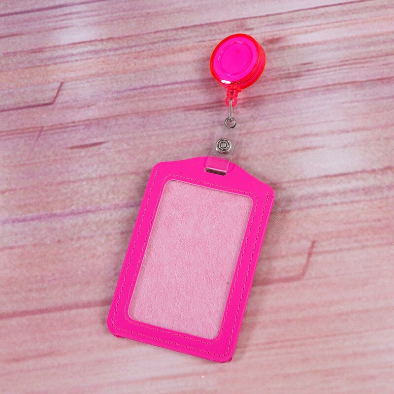 Work Card Student ID Card Holder Work Badge Card PU Card Case Card Holder with Retractable Badge Clip: Rose Red