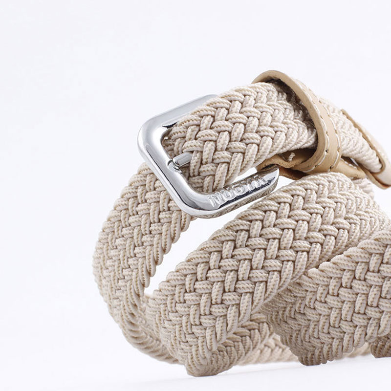 Unisex Casual Woven Belt Child Elastic Belts Men Canvas Elastic Belt Knitted Thin Waist Belts Jeans Alloy Pin Buckle Waistband