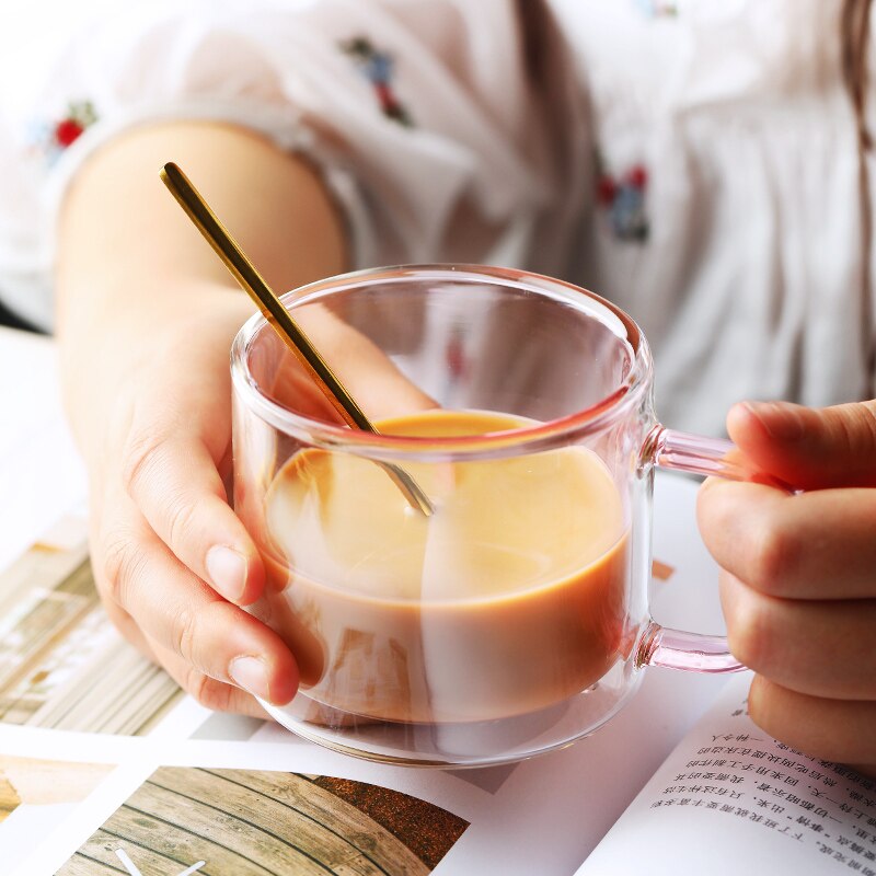Multi-Color Double Bottom Glass Coffee Cup Milk Tea Heat Resistant Mug Drinkware Mugs For Home Office
