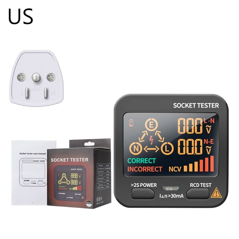 Digital Smart Socket Tester RCD Line Phase Check Detector US/UK/EU/AU/SA Plug