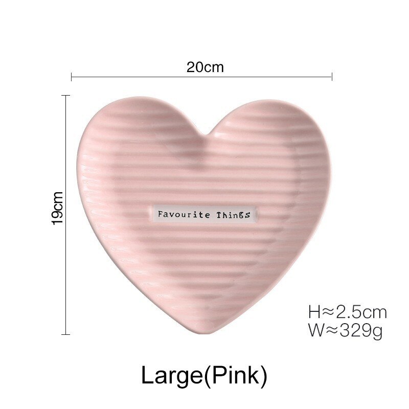 Plato de cerámica con forma de corazón, joyería decorativa, abalorio, plato de , bandeja para comida, vajilla, juego AKUHOME: large pink
