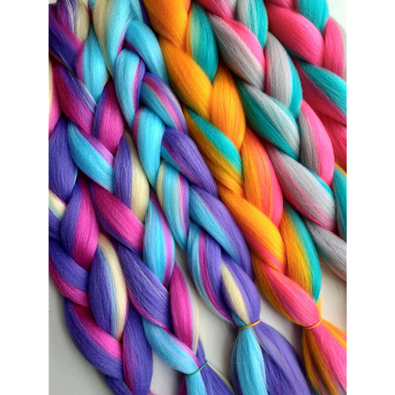 Hywamply 24" Synthetic Jumbo Braid Hair Extension African Braiding Attachment for Twist Box Dread Braids Blend Ombre Candy Color