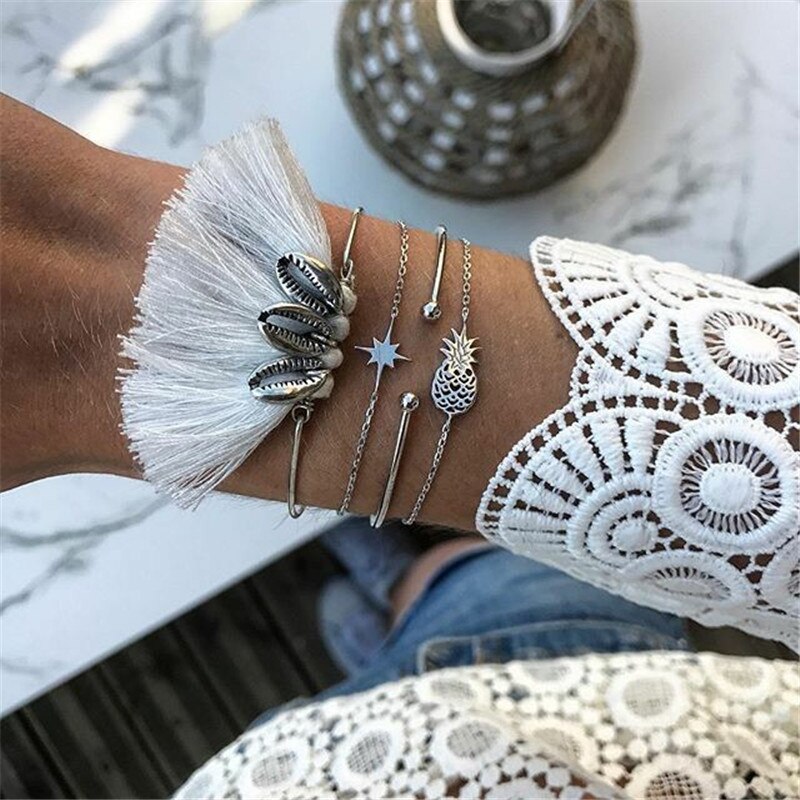 Bohemian Klassische Gold Natürliche Kristall Geometrische Multilayer Einstellbare Armreifen Armband Set Frauen Partei Schmuck 7 teile/satz: bn-91