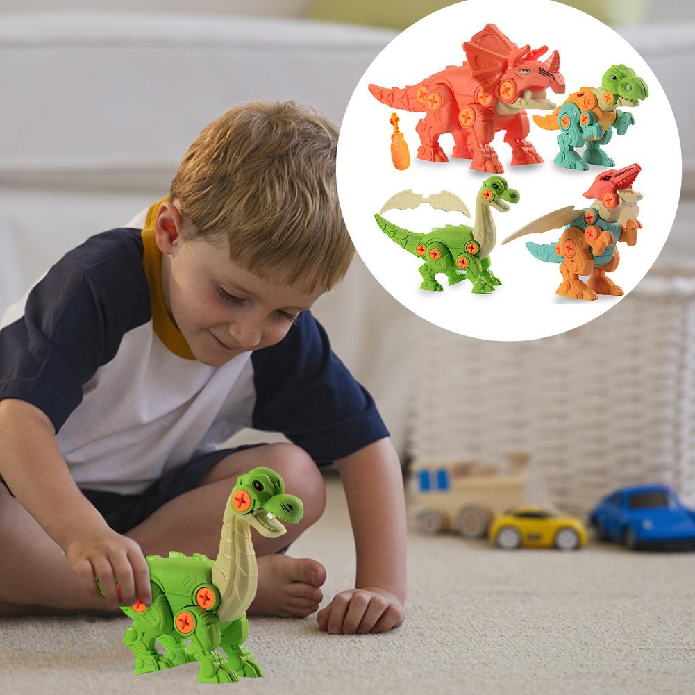 4PCS DIY Disassembly Dinosaur Toy Set Screw Nut Combination Early Educational Blocks Toys with Assemble Screw Toys for Kids