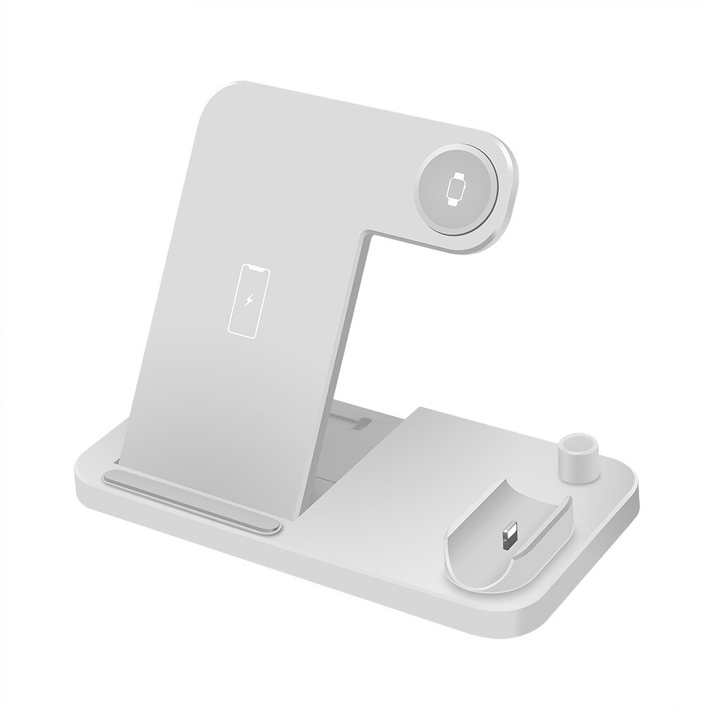 Opvouwbare Draadloze Laadstation 4 In 1 Qi Fast Charger Stand Dock Voor Iphone 12 11 Xs Xr X 8 apple Horloge 6/5/4/3 Airpods Pro: White