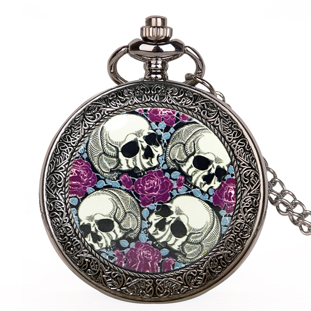 Rock Steampunk Pocket Watch with chain men Skull Stars Pendant Chain Rebellious Gothic Clock Cool for Men Women: silver