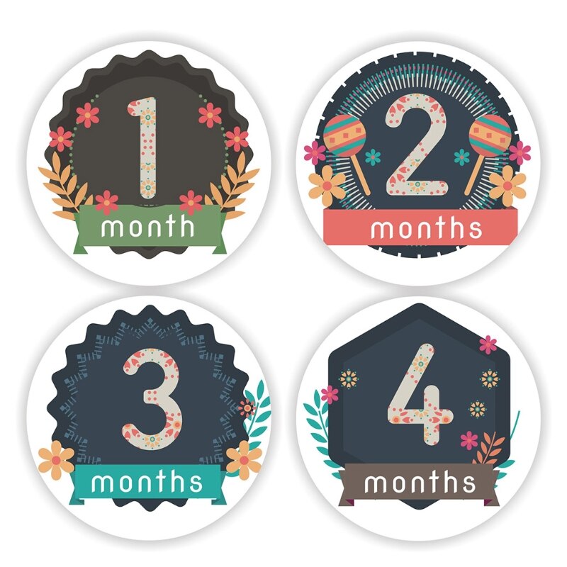 12 Pcs Baby Pregnant Monthly Stickers Memory Recording Milestone Sticker Props