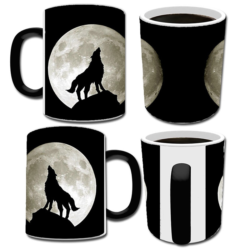 Moon Wolf Temperatuur Veranderende Cup Kleur Veranderende Mokken Creatieve Warmtegevoelige Cup Koffie Thee Melk Mok Novelty