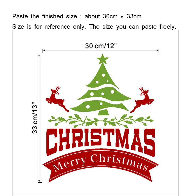 Merry christmas tree wallsticker jul elgfestival dekorasjon stue boliginnredning vindusglassdør år klistremerker