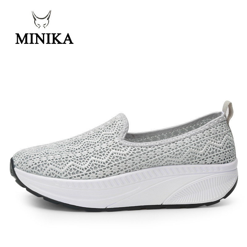 Minika Summer women Lace women sneakers platform heel 5 cm Toning shoes for women deportes y fitnes sapato feminino