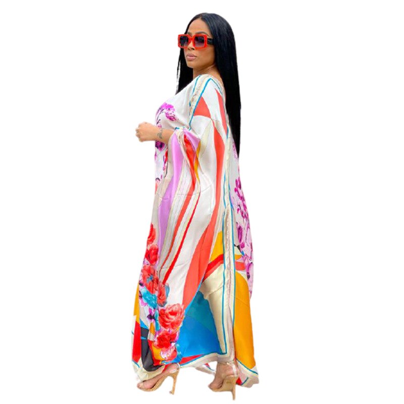 Boubou Africain Femme Print africano, africano ropa vestido para mujer en tallas grandes de manga murciélago Ankara vestidos de niña de vestido de