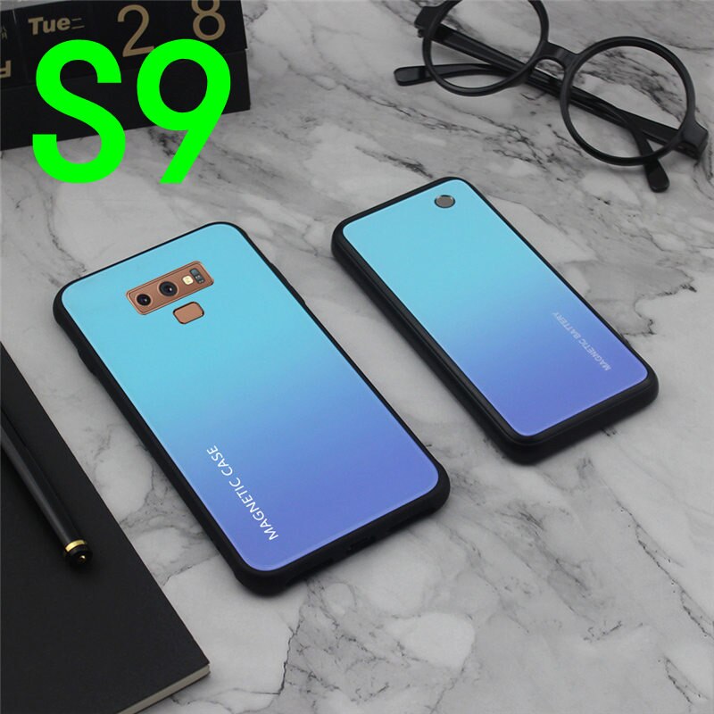 Slim Gradient Tempered glass Magnetic Wireless charger Case For Samsung Galaxy S8 S9 Plus Power Bank Battery Charging Case Cover