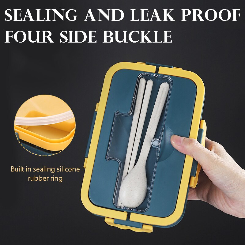 Bento Box Japanese Style For Kids Student Food Container Wheat Straw Material Leak-Proof Square Lunch Box With Compartment