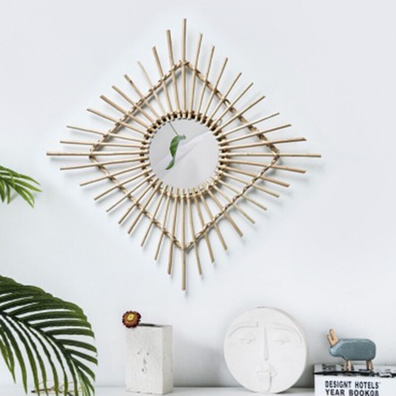 Espejo de ratán para tocador, decoración artística, espejos creativos de maquillaje, accesorios de foto para sala de estar, espejo de pared de habitación