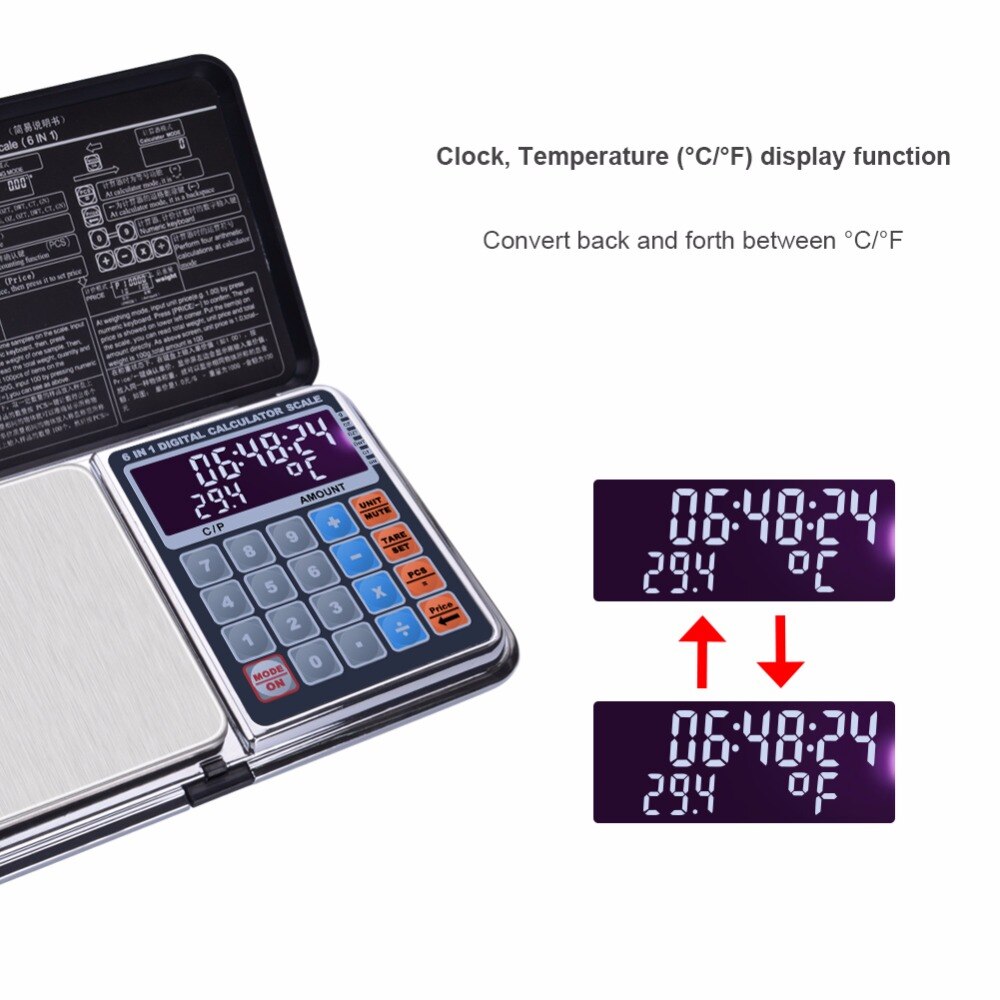 Yieryi 6 in 1 multifunksjons digital vekt elektronisk 100g/200g/300g/500g/1000g vektbalanse med håndflatekalkulator