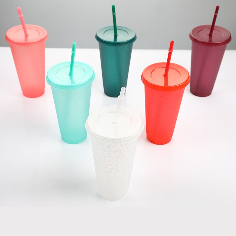 Water Cup Sequined Glitter Straw Cup Plastic Multi-Specification Straw Coffee Mug Comfortable Straw Personality