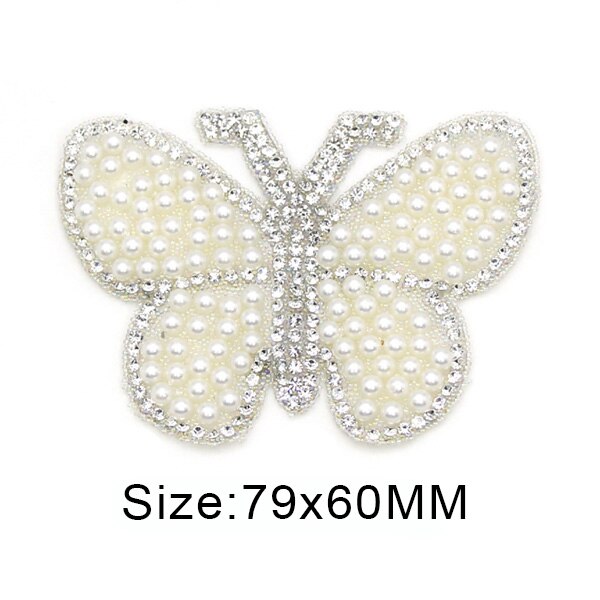 1 Stuks Patches Olifant/Crown/Vlinder/Hart/Star Pearl Rhinestone Patches Applique Ijzer Op Sticker Voor kleren Diy Strepen: Butterfly