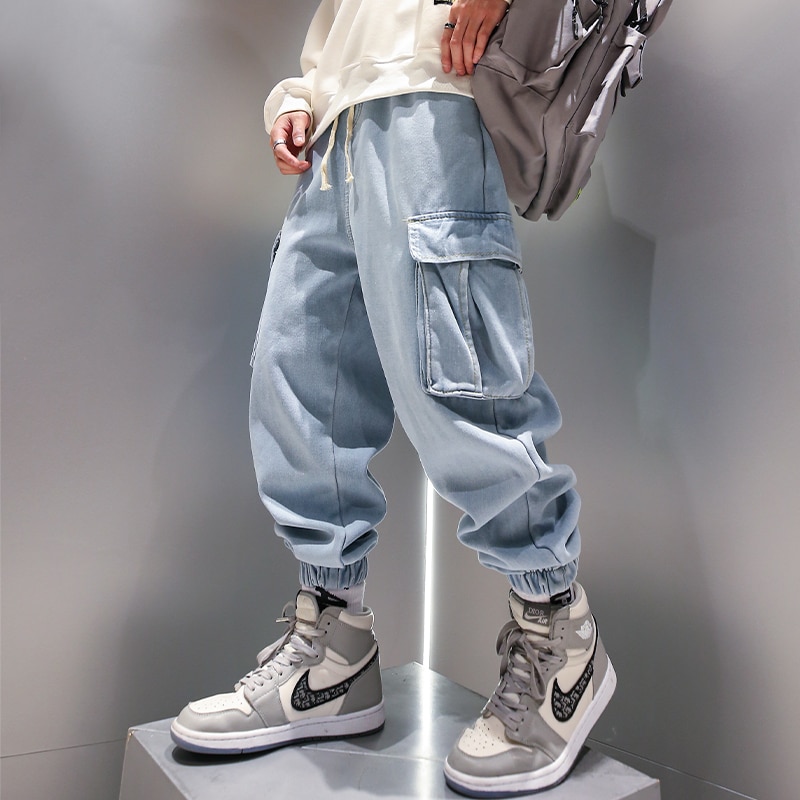 Pantaloni harem de marime mare hip hop coreean blugi de primăvară pantaloni de jogging casual pentru bărbați îmbrăcăminte de stradă kpop pantaloni de jogging largi