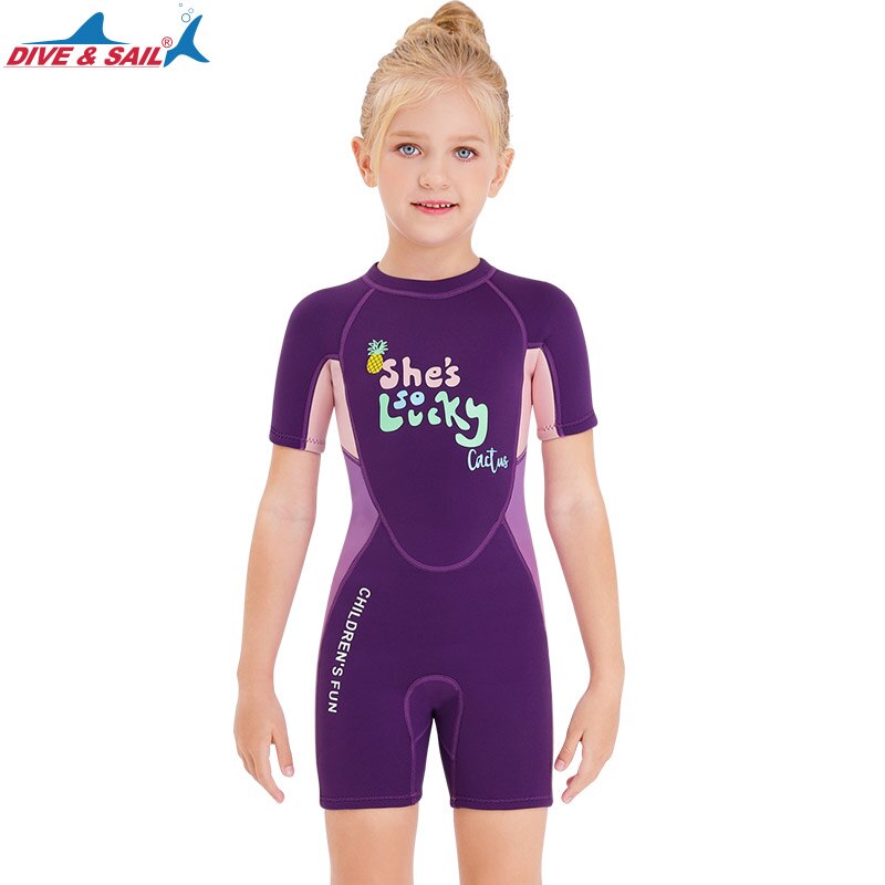 2.5mm Neoprene Short Sleeves Kids Wetsuits Diving Suits for Boys/Girls Children Rash Guards One Piece Surfing Swim Snorkeling