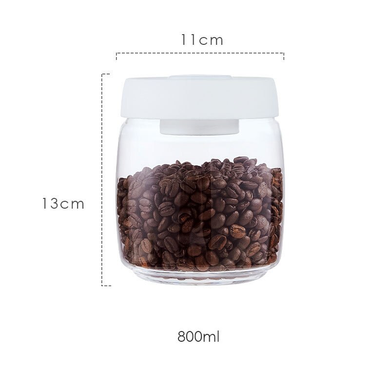 Vacuum Coffee Beans Storage Bottles Sealed Glass Bottle Storage Tank Food Grains Container Can Mason Jar Transparent: white-800ml