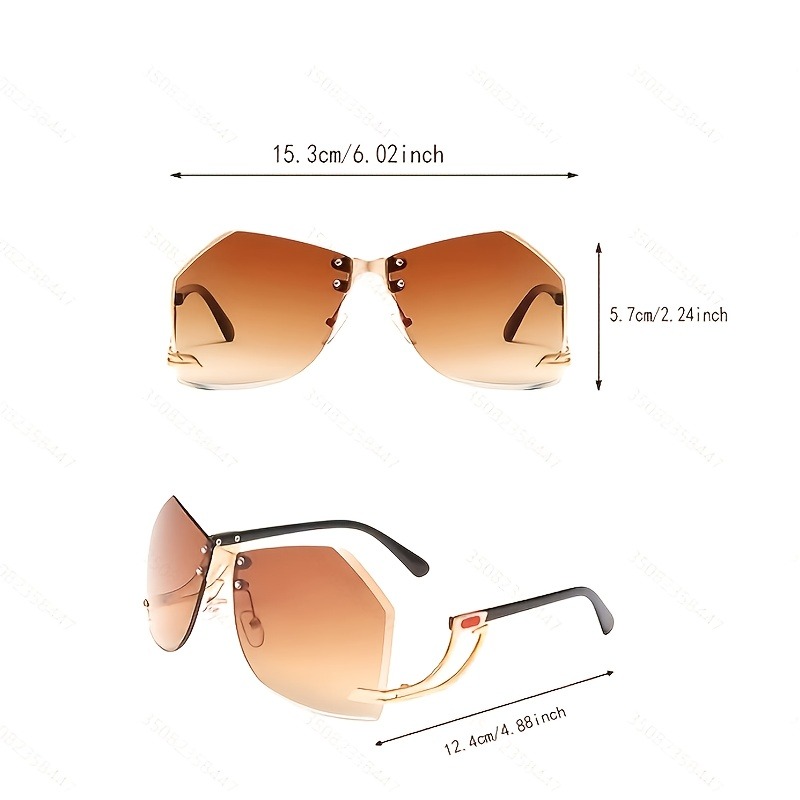 Ochelari de soare neregulați fără rame, lentile oceanice gradient șic, nuanțe, ochelari de soare eleganți și la modă, cu picioare scobite
