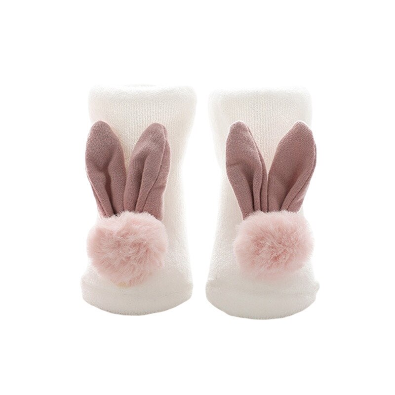 New Baby Warm Socks Toddler Indoor Winter Sock Shoes neonato in cotone spesso ragazza Infant Lovely Animal Rabbit Socken Kids Socking: White / M(6-18M)