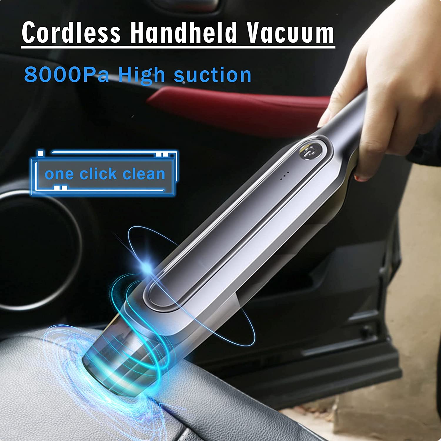 Aspirapolvere portatile per auto 6000Pa casa e auto portatili senza fili con Design a batteria, con filtro riutilizzabile a batteria ricaricabile