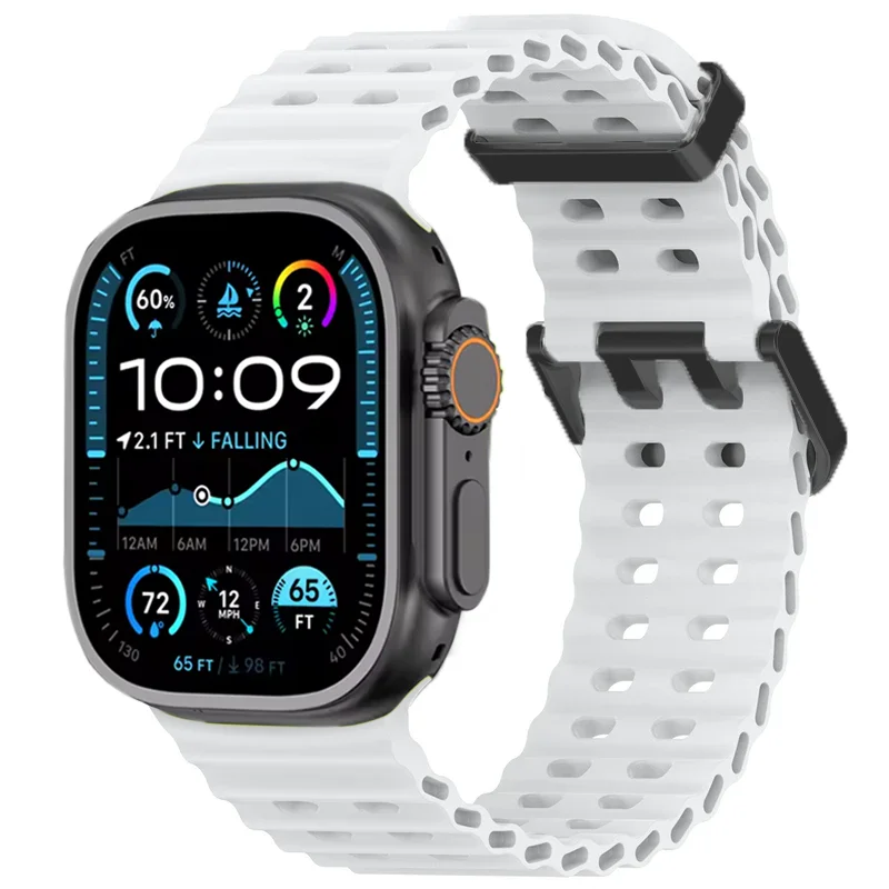 Ocean siliconen band voor Apple Watch Ultra 2 49 mm/10 46 mm 45 mm 44 mm sporthorlogeband armband Correa iWatch serie 9 8 7 6 5 4 SE: Red black / 12mm