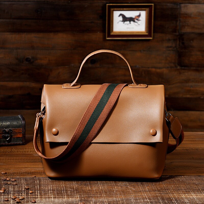 Casual Large Capacity Buckets Bag Cover Shoulder Bag Luxury Matte Pu Handbags Wide Striped Strap Crossbody Bag Purses: brown