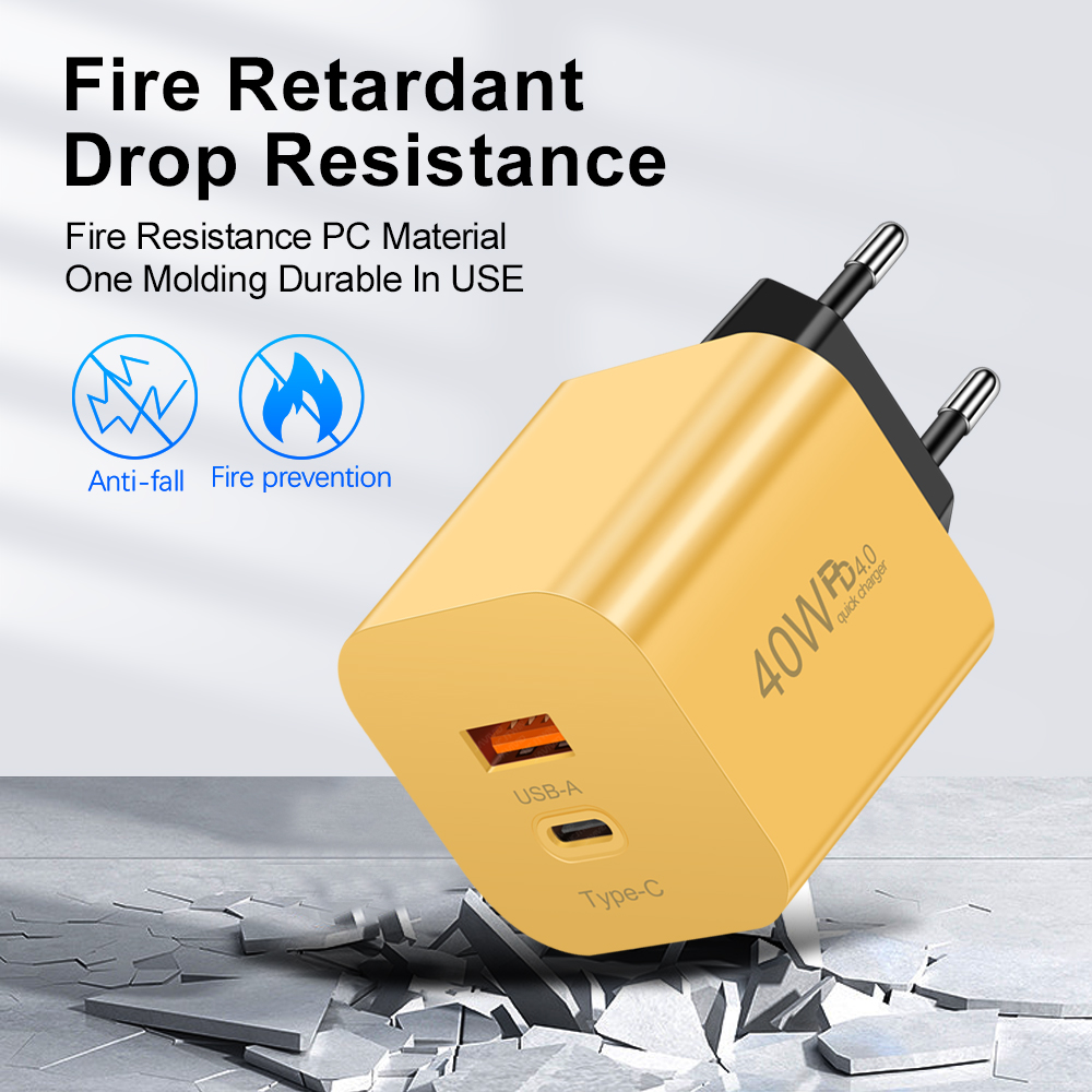 Cargador rápido PD de 40W, adaptador de carga USB C para teléfono móvil, enchufe UE/EE. UU., cargador de pared QC 3,0 para iPhone 15, Huawei y Xiaomi