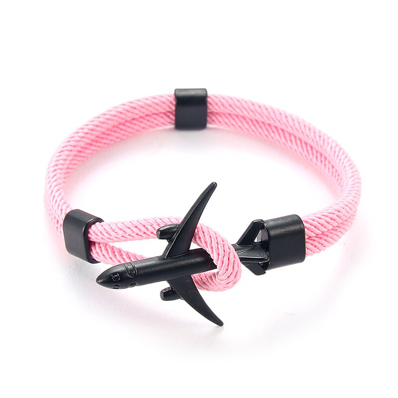 Avion hommes Bracelet corde chaîne noir Bracelet à breloques femmes mâle survie Aviation Style enveloppement en alliage de métal Sport crochet bijoux: F