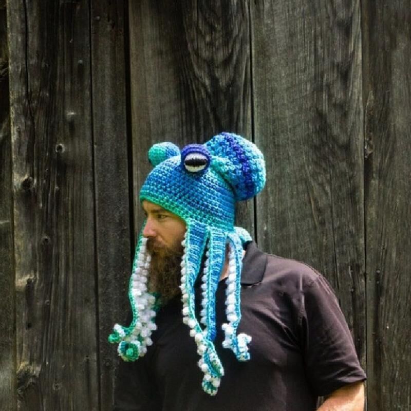 Gorro de lana tejido a mano para hombre, gorro con barba de pulpo, divertido, para de Cosplay, para invierno: 8
