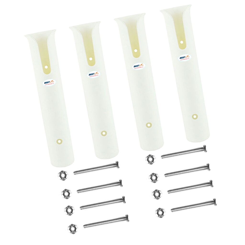 4 Poles Wall Mounted Fishing Rod Holders Tubes Links Fishing Rod Holder Rack Rests with Screws, White